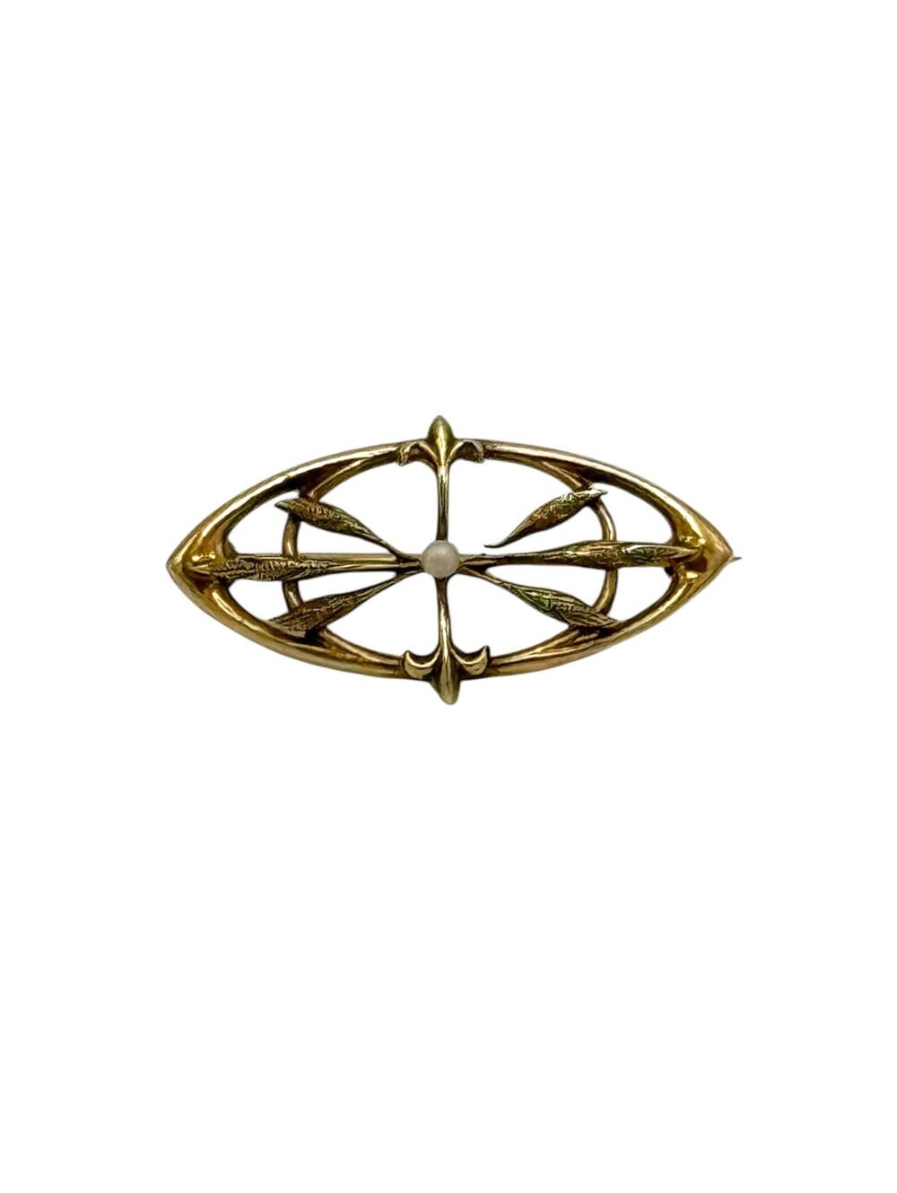 Edwardian 14k Yellow Gold and Pearl Brooch